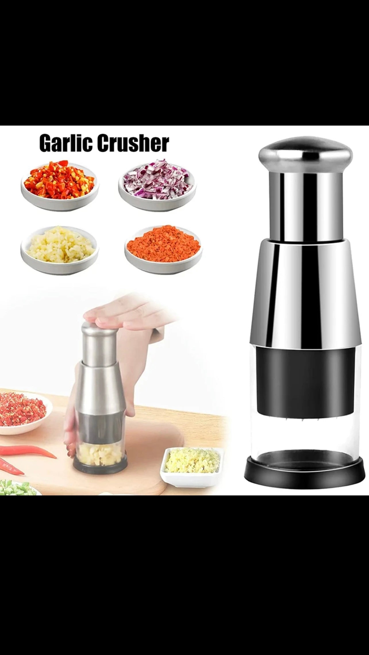 Manual Stainless Steel Garlic Crusher & Vegetable Chopper