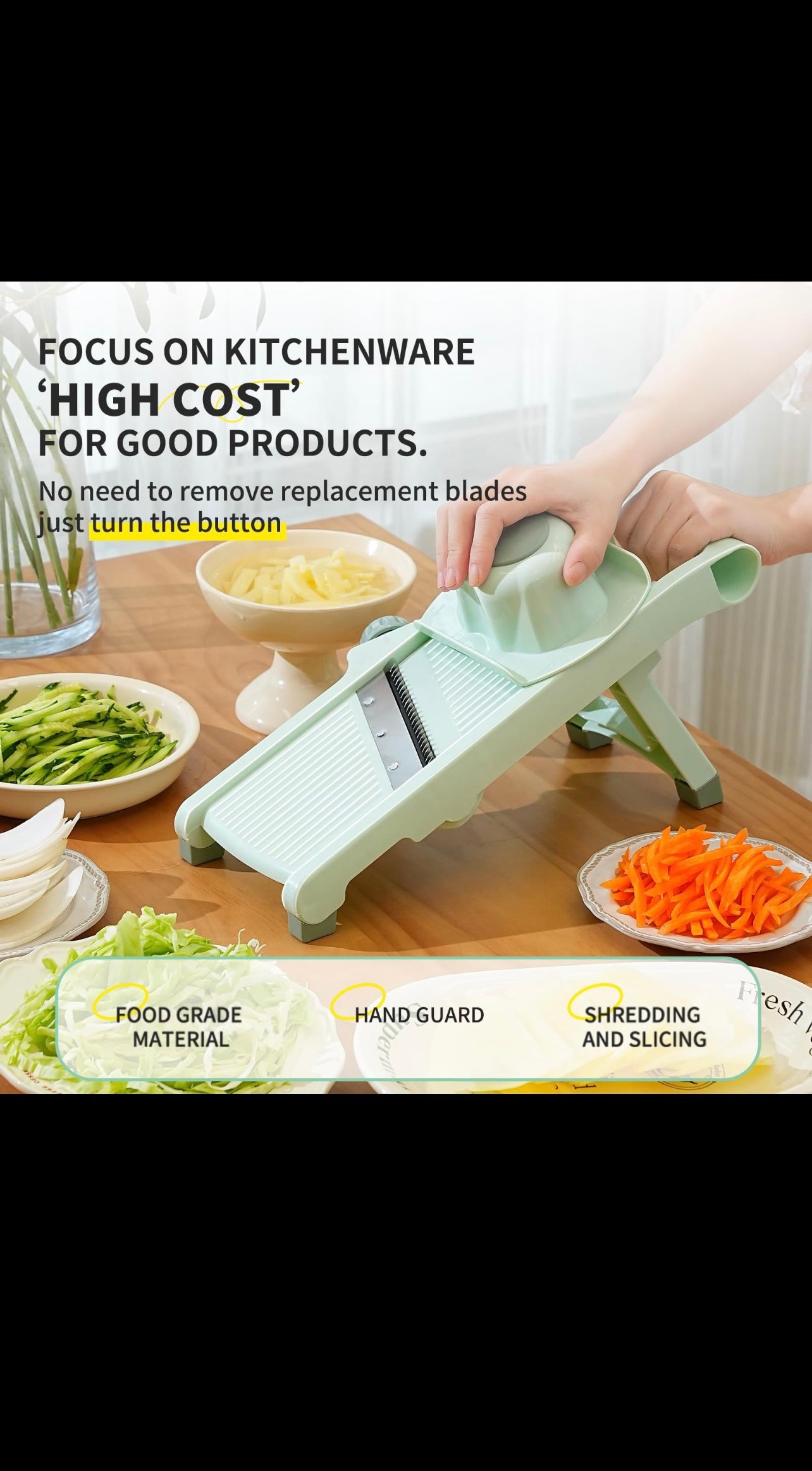 Adjustable Mandoline Slicer – Multifunction Vegetable Cutter with Hand Guard